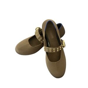 Rothys The Mary Jane Olive Brown Grommet Strap Knit Flats Womens 7.5